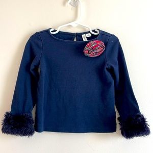 Navy Blue Kids Shirt with Faux Fur Cuffs